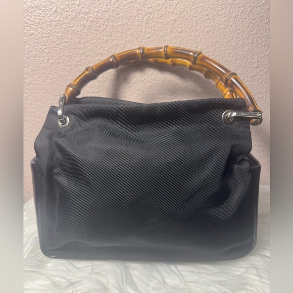 Vintage Gucci Black and Brown Bamboo Shoulder Bag - Picture 1 of 9